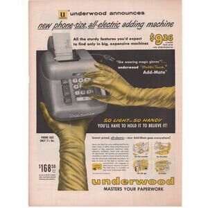 Underwood Add Mate Adding Machine Magazine Advertisement 1958 Vintage Office